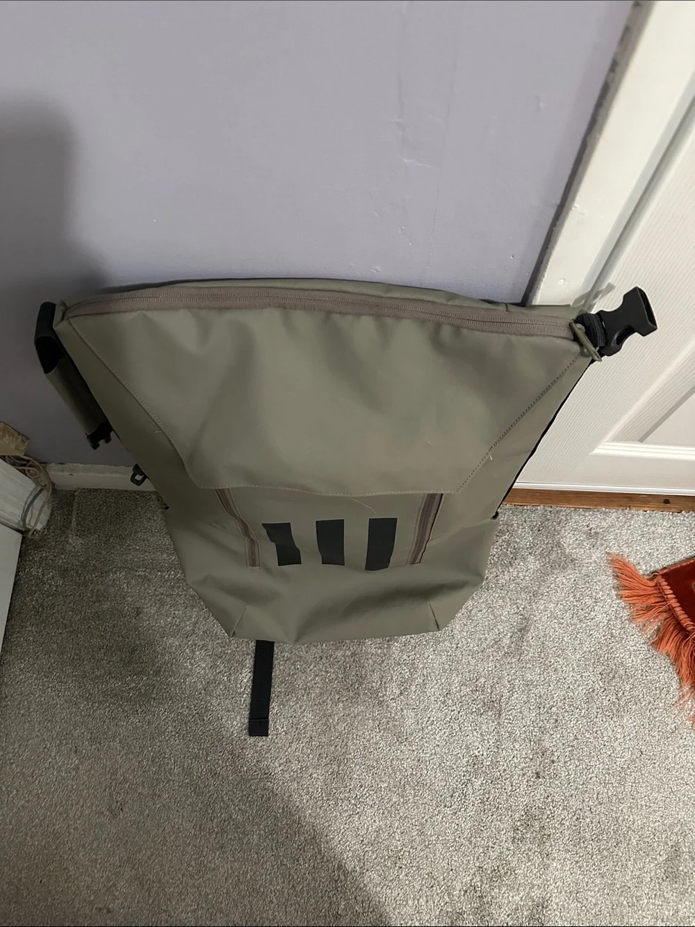 adidas Olive Green Backpack with Black Stripe Accents